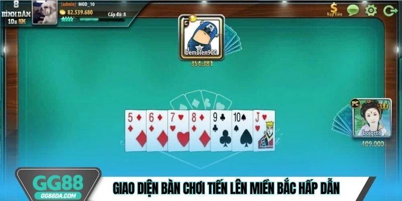 Giao diện bàn chơi Tiến Lên Miền Bắc hấp dẫn, cuốn hút